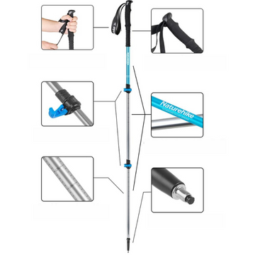 Bâton de Randonnée Télescopique 135 cm – Ultra-Léger 255g, Aluminium, Pointe en Acier Tungstène