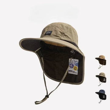 Chapeau de Soleil Unisexe Anti UV Imperméable avec Large Bord et Protection Nuque, Léger et Respirant