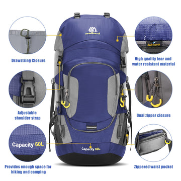Sac À Dos Homme Imperméable 60L Avec Housse De Pluie Pour Randonnée