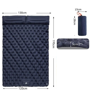 Matelas de Camping Gonflable 2 Personnes avec Pompe Intégrée – Imperméable, 195x130x5 cm, Compact et Léger