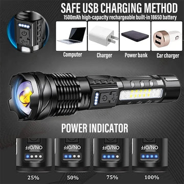 Lampe Torche Rechargeable XHP70 Puissante Étanche 2300 Lumens avec 7 Modes et Zoom