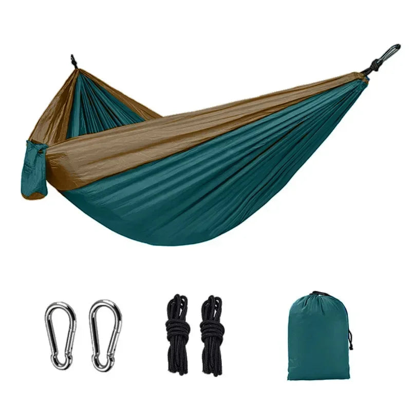 Hamac de Camping Ultra-Résistant 270x140 cm – Nylon 210T Haute Densité, Charge 300kg, Léger et Compact avec Sac de Rangement