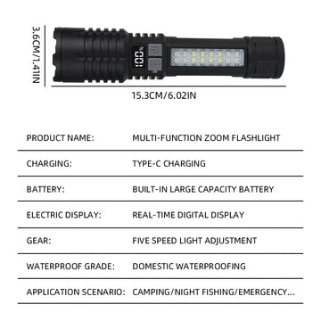 Lampe Torche LED Rechargeable Ultra Puissante avec Fonction Zoom et Écran