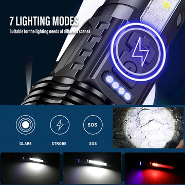 Lampe Torche Rechargeable XHP70 Puissante Étanche 2300 Lumens avec 7 Modes et Zoom