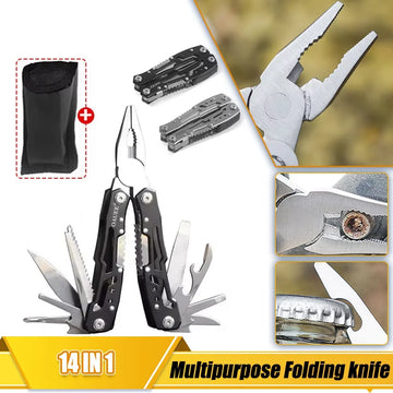 Multi-Outils en Acier Inoxydable – 14 Fonctions Pratiques pour Aventures Extérieures