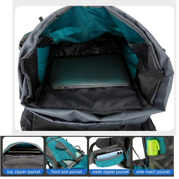 Sac à Dos Femme/Homme 70L en Nylon avec Housse Imperméable pour Camping