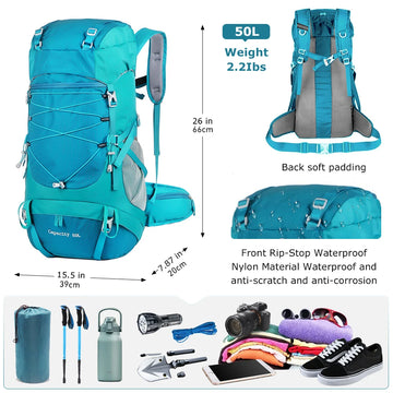 Sac à Dos Homme 50L WESTTUNE avec Housse de Pluie et Compartiments Multiples