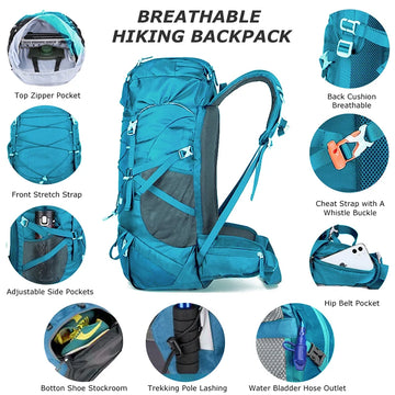 Sac à Dos Homme 50L WESTTUNE avec Housse de Pluie et Compartiments Multiples