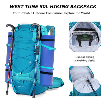 Sac à Dos Homme 50L WESTTUNE avec Housse de Pluie et Compartiments Multiples