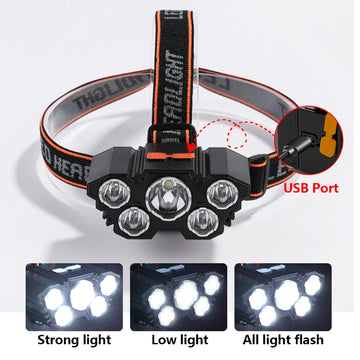 Lampe Frontale LED Rechargeable Étanche 5 Modes - Lampe de Poche Idéale pour Camping et Aventure