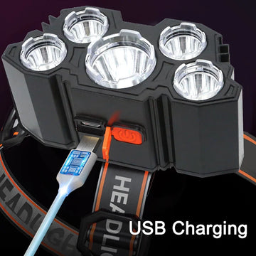Lampe Frontale LED Rechargeable Étanche 5 Modes - Lampe de Poche Idéale pour Camping et Aventure