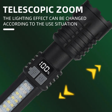 Lampe Torche LED Rechargeable Ultra Puissante avec Fonction Zoom et Écran