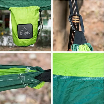 Hamac de Camping Ultra-Résistant 270x140 cm – Nylon 210T Haute Densité, Charge 300kg, Léger et Compact avec Sac de Rangement