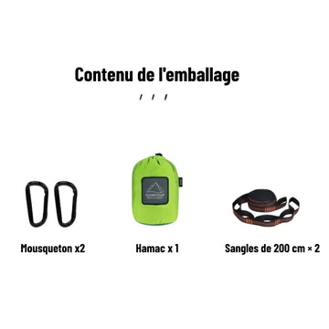 Hamac de Camping Ultra-Résistant 270x140 cm – Nylon 210T Haute Densité, Charge 300kg, Léger et Compact avec Sac de Rangement