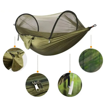 Hamac de Camping 3-en-1 avec Moustiquaire – 250x120 cm, Ultra-Léger, Résistant 200 kg, Tissu Parachute 210T