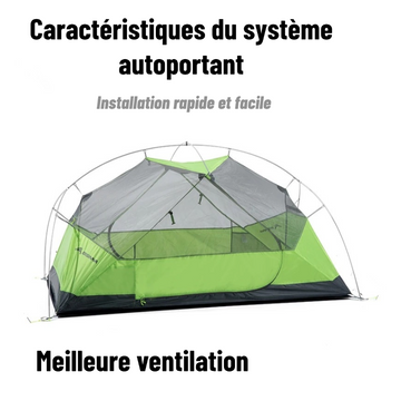 Tente de Randonnée 2 Places Ultra-Légère – 210x140x110 cm, Nylon 20D PU3000mm, Double Couche, Arceaux Aluminium, 2,4 kg