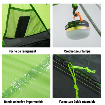 Tente de Randonnée 2 Places Ultra-Légère – 210x140x110 cm, Nylon 20D PU3000mm, Double Couche, Arceaux Aluminium, 2,4 kg