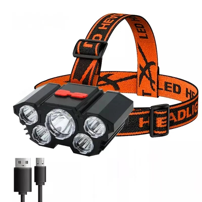 Lampe Frontale LED Rechargeable Étanche 5 Modes - Lampe de Poche Idéale pour Camping et Aventure