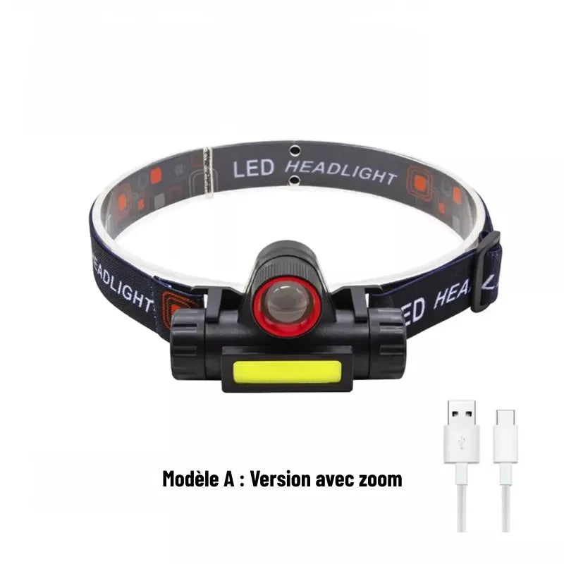 Lampe Frontale LED Rechargeable Étanche Puissante avec Modes d&